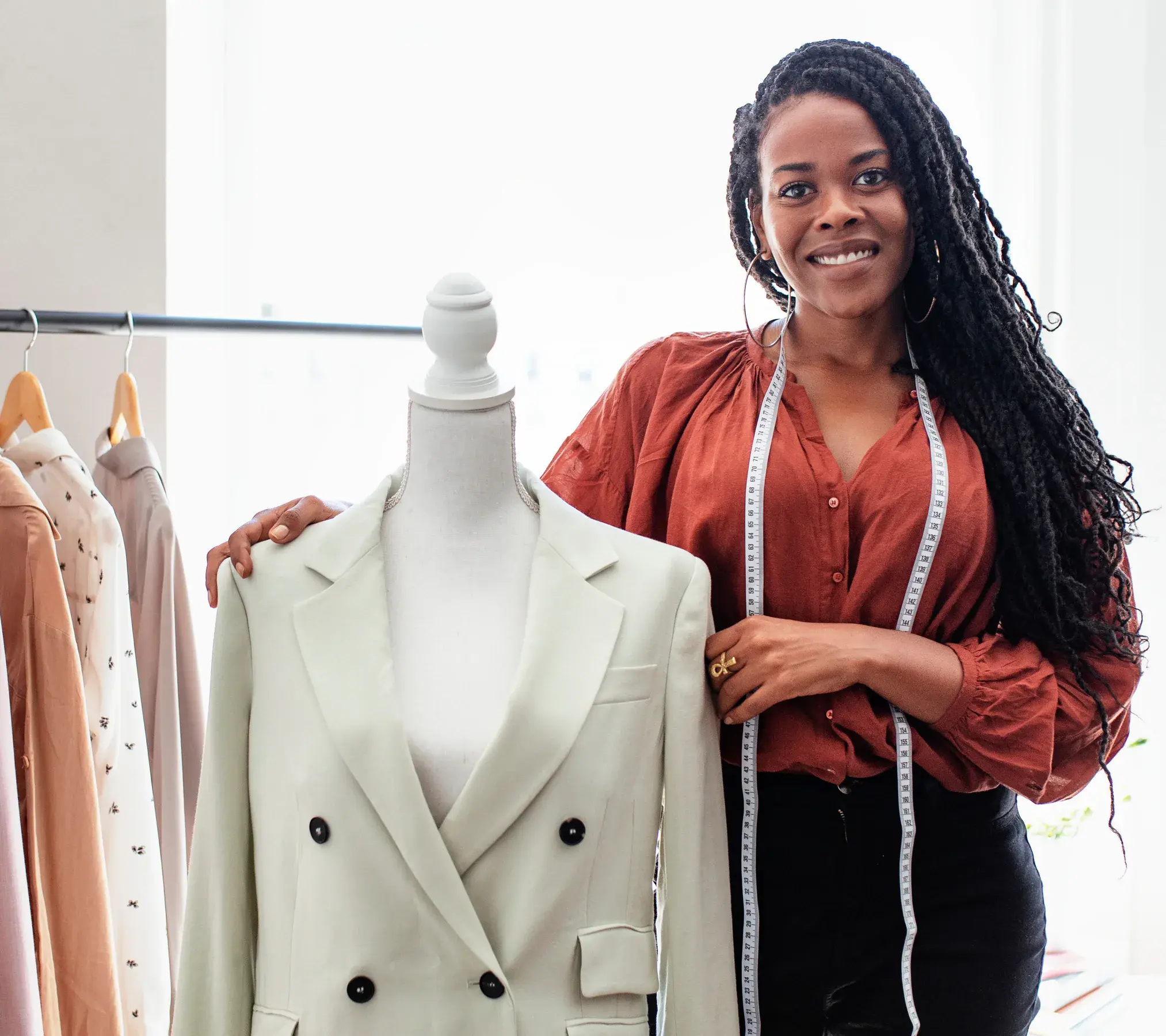 Independent tailor in her studio